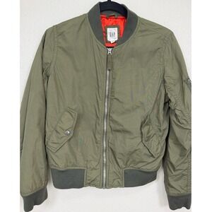 GAP Olive Green MA-1 Flight Bomber Jacket Safety Orange Lining Women's XS